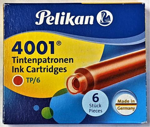 Pelikan 4001 Fountain Pen Ink Cartridges, Brilliant Red